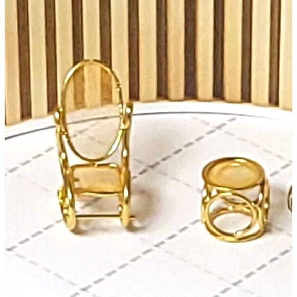 Vintage Mid Century Miniature Gold Tone Rocking Chair And Coffee Table Dollhouse - Picture 4 of 4